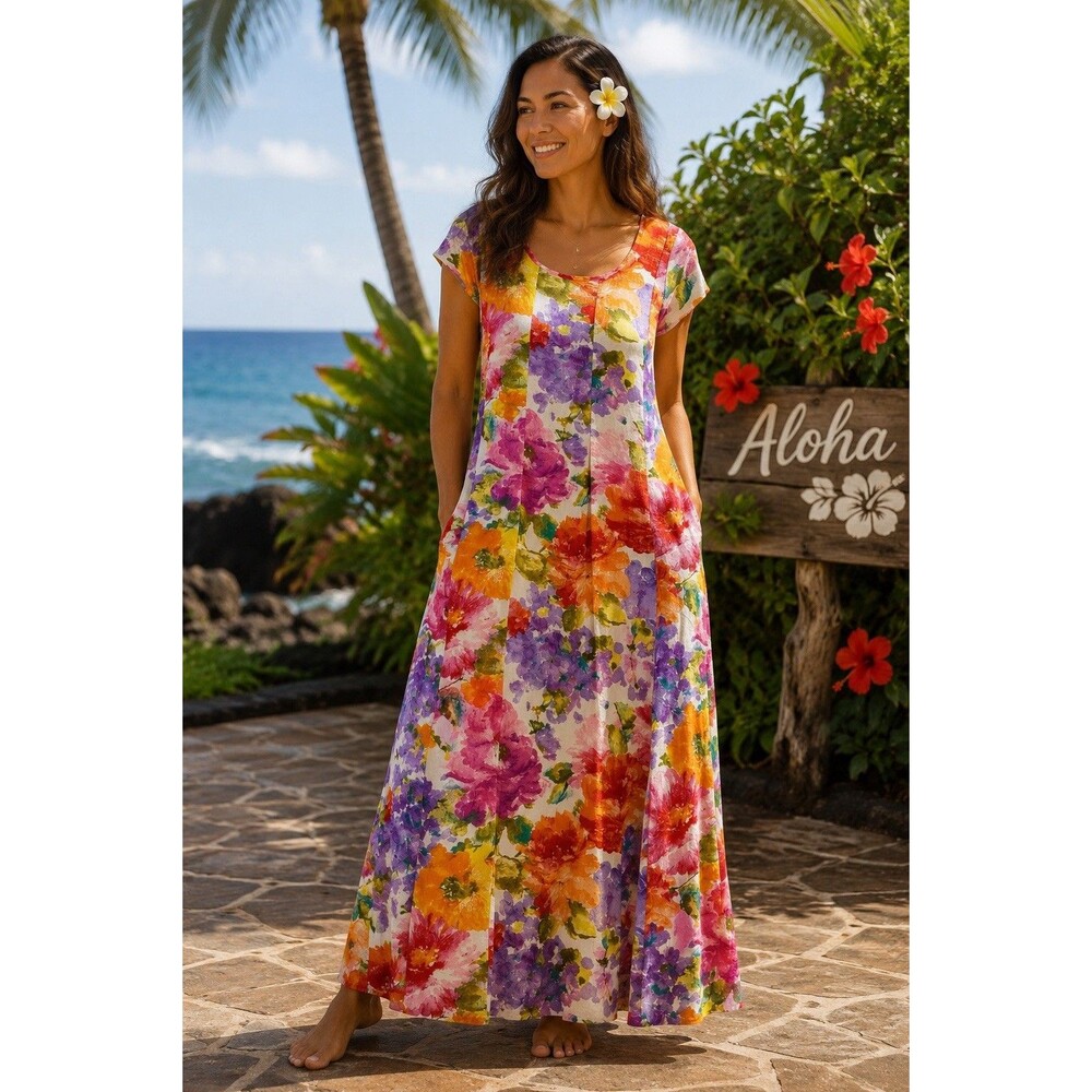 Jams World Maxi Dress Sorbet Floral Tropical Aloha Size XL